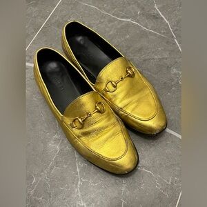 Gucci Gold Leather Horsebit Jordaan Loafers